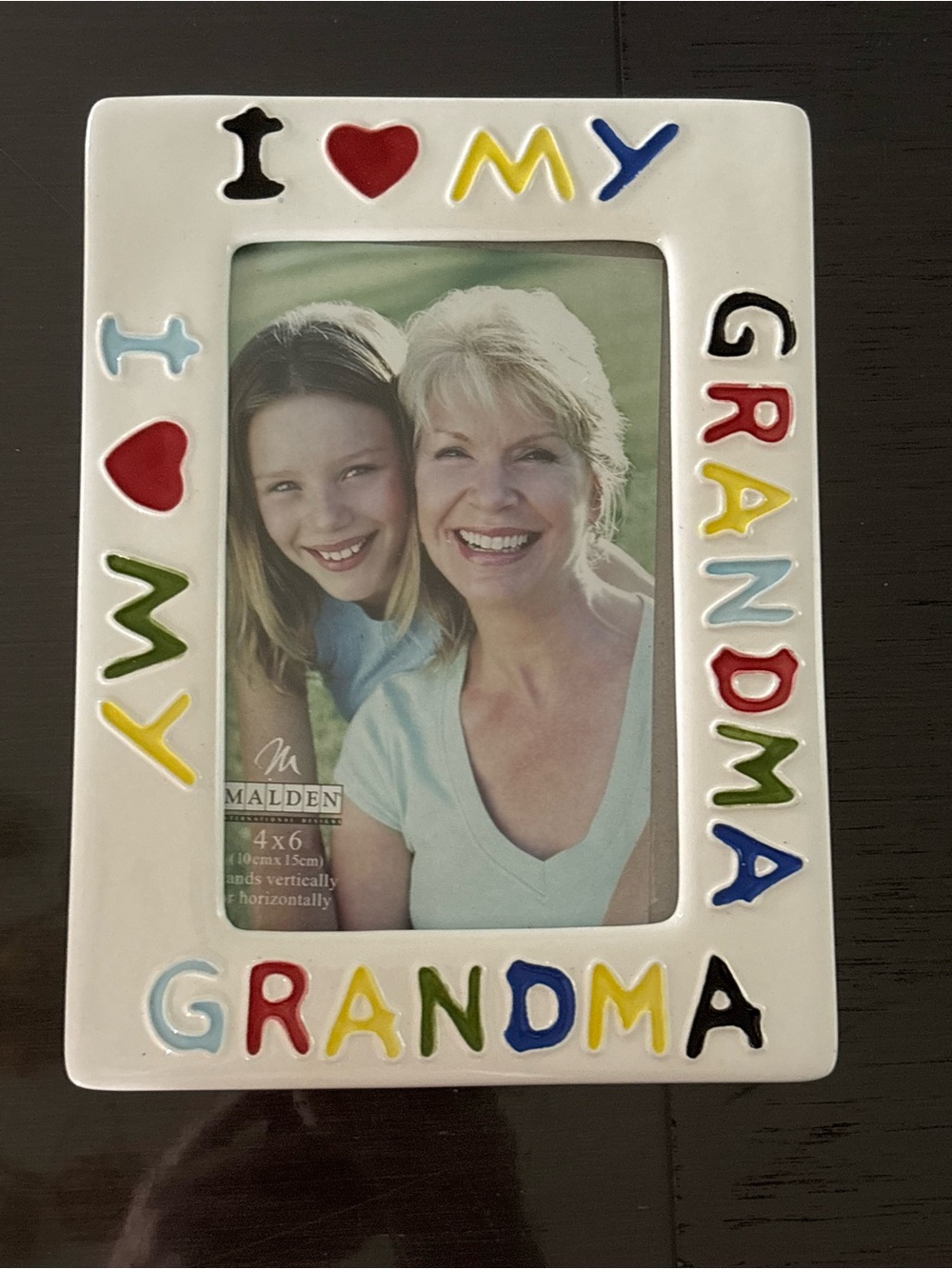 Malden 'I Love My Grandma' Colorful Ceramic Photo Frame - White